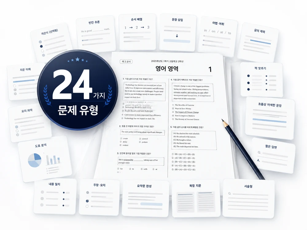 완성된 문제지와 정답·해설 별지를 HWP·PDF로 받는 모습